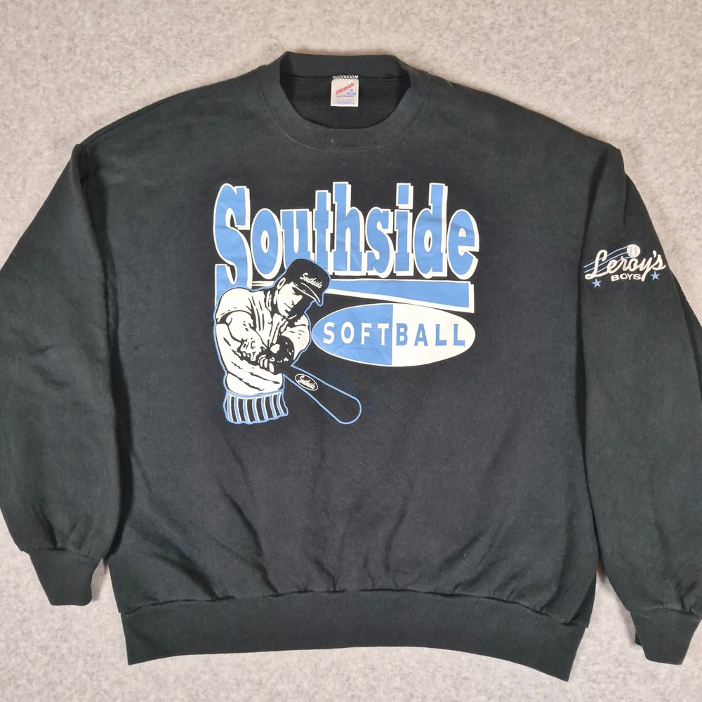Vintage Jerzees Sweatshirt Mens 2X Black Southside Softball 90s Graphic USA Made